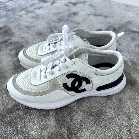 Chanel Leather And Meshed Runners in Black & White Size 43. - Picture 1 of 7